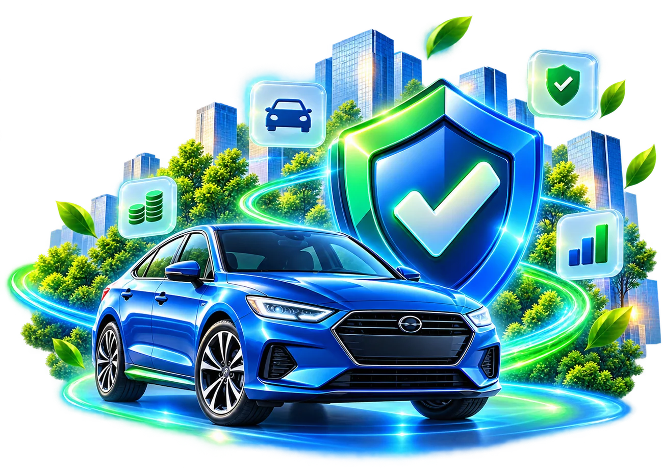 Assurance auto EcoAssure avec voiture et bouclier de protection