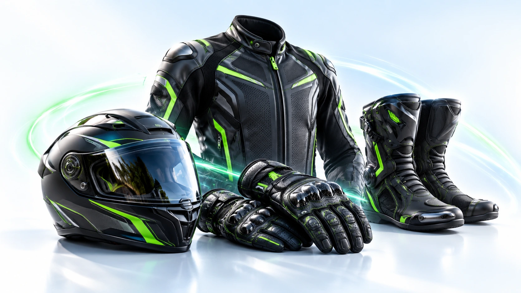 Casque gants blouson et bottes de moto